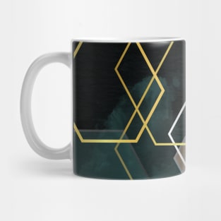 Blue watercolor and gold geometric hexagons Mug